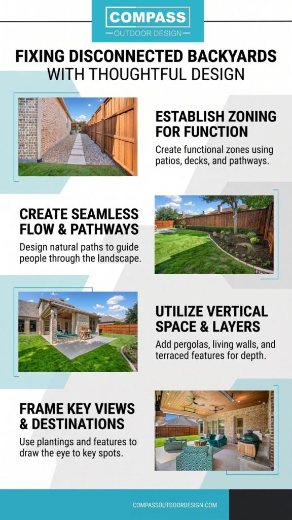 Fixing Disconnected Backyards With Thoughtful Designs infographic.