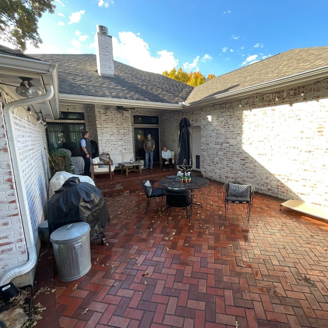 Home patio with brick.