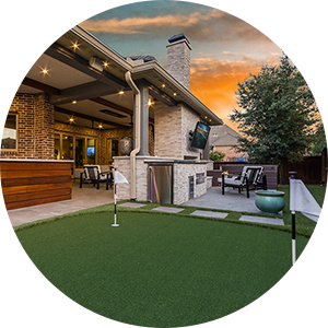 Putting green next to a patio
