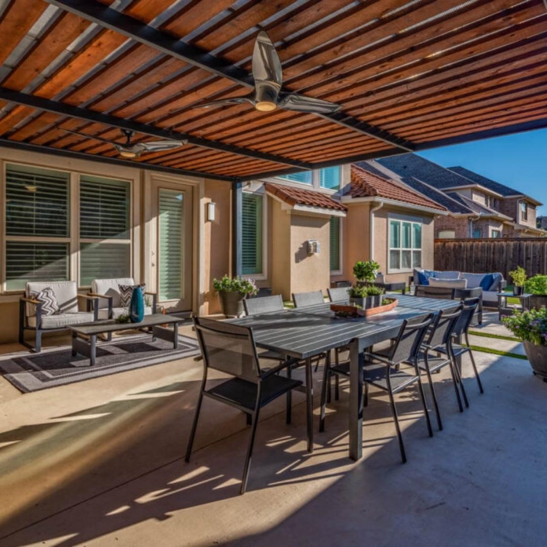 Outdoor living space with a pergola covering