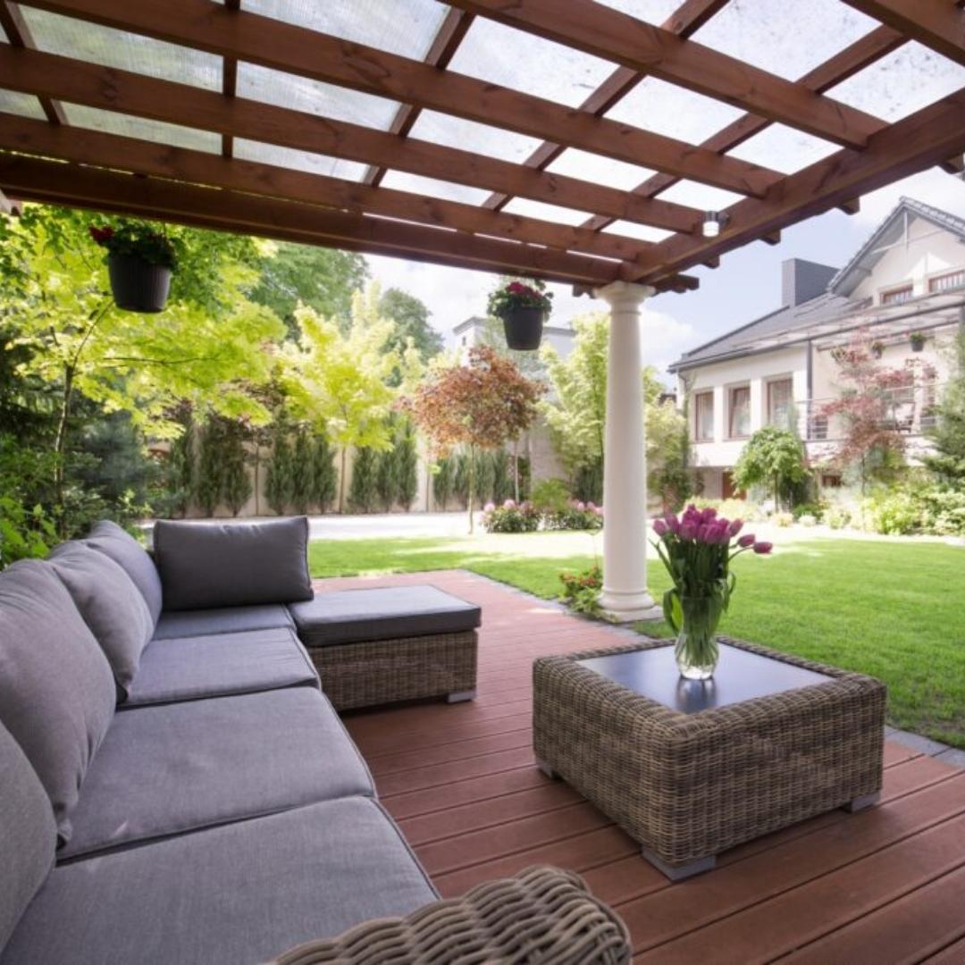 Pergola covering an outdoor living space