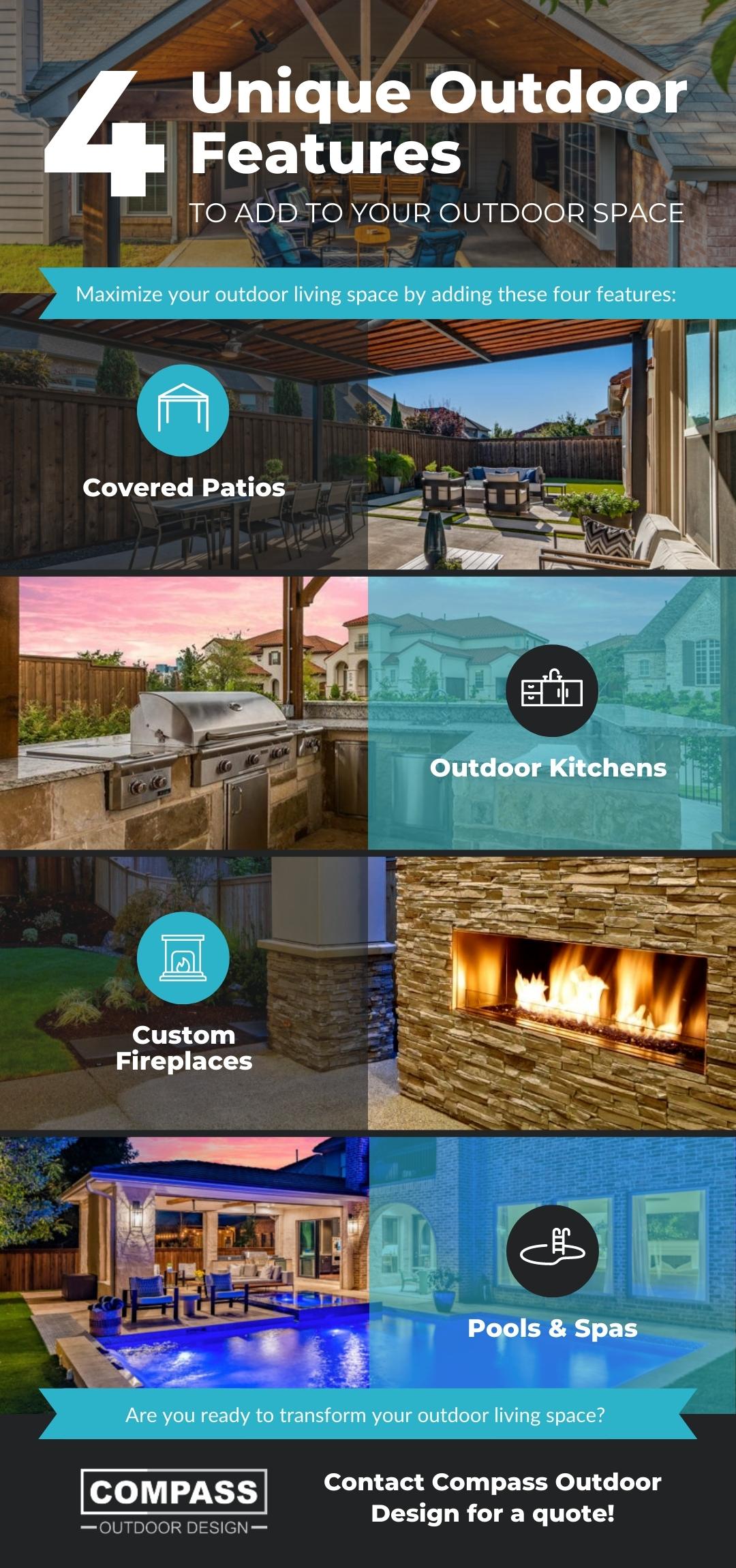 4 Unique Outdoor Features to add to your outdoor space infographic