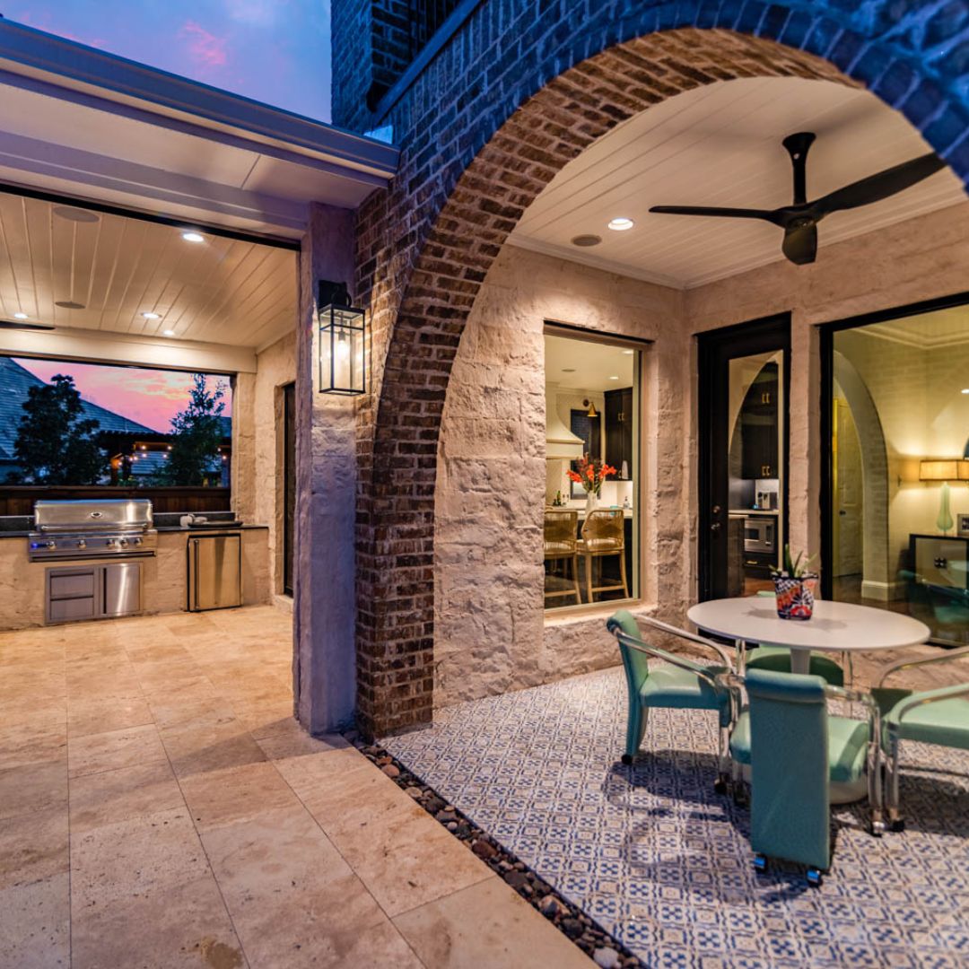 stylish pool house made with brick
