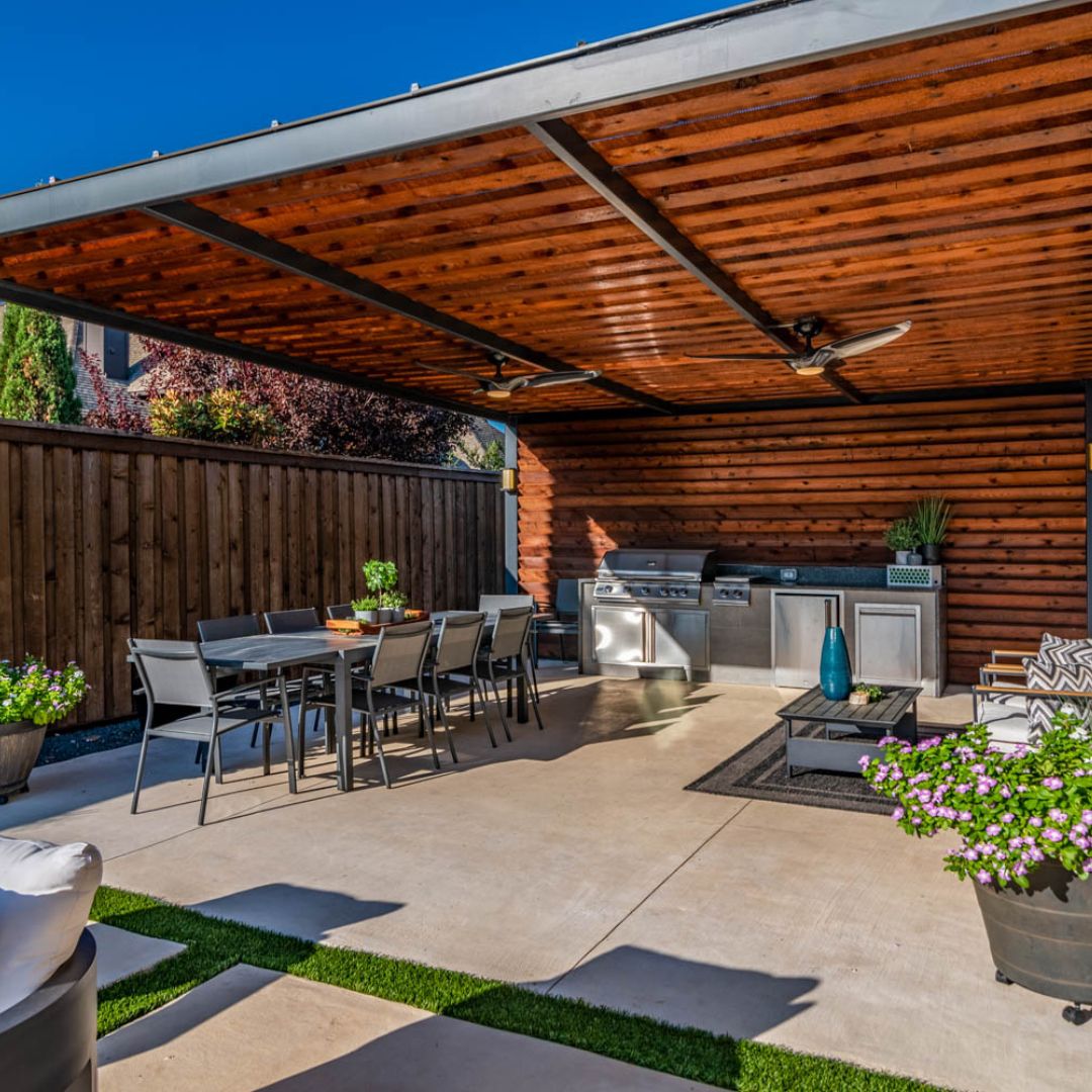 Beautiful, hand-crafted patio cover made of wood and metal