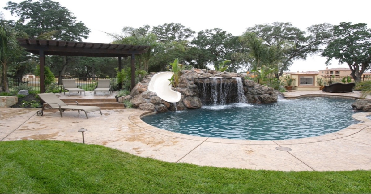 water feature and slide pool design