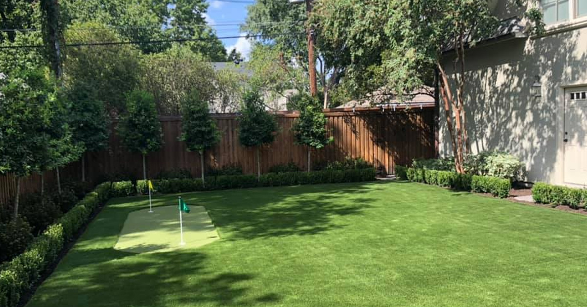 Backyard with putting green