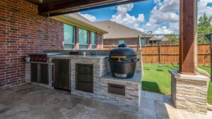 an outdoor kitchen with appliances that meet the clients needs