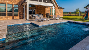shade structure attached to house next to pool
