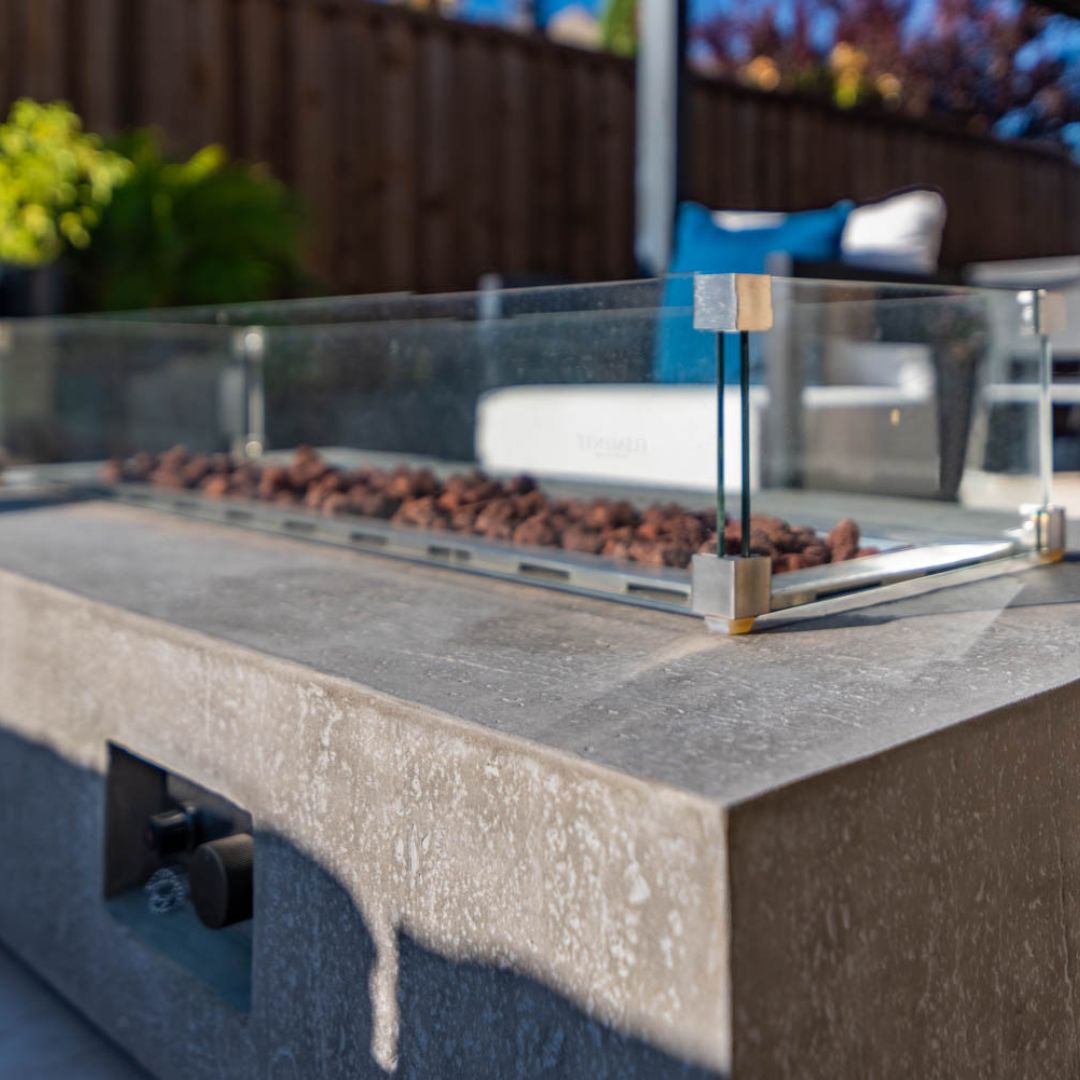 Close-up of stonework on an outdoor fireplace