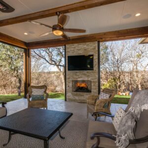 Fireplace under TV outside