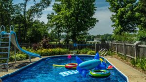 pool with landscaping