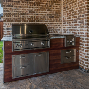 built-in grill in an outdoor kitchen