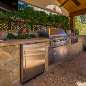 refrigerator in an outdoor kitchen