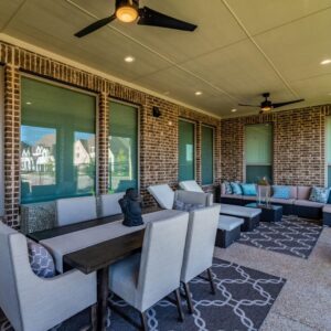 outdoor living space with seating options and shade