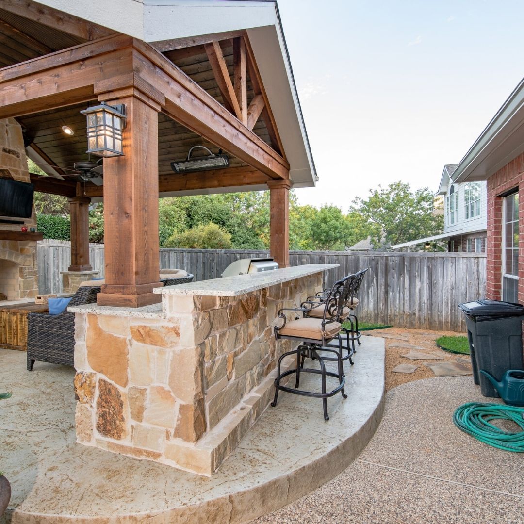 outdoor sitting area and kitchen