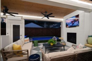 beautiful covered living space in backyard