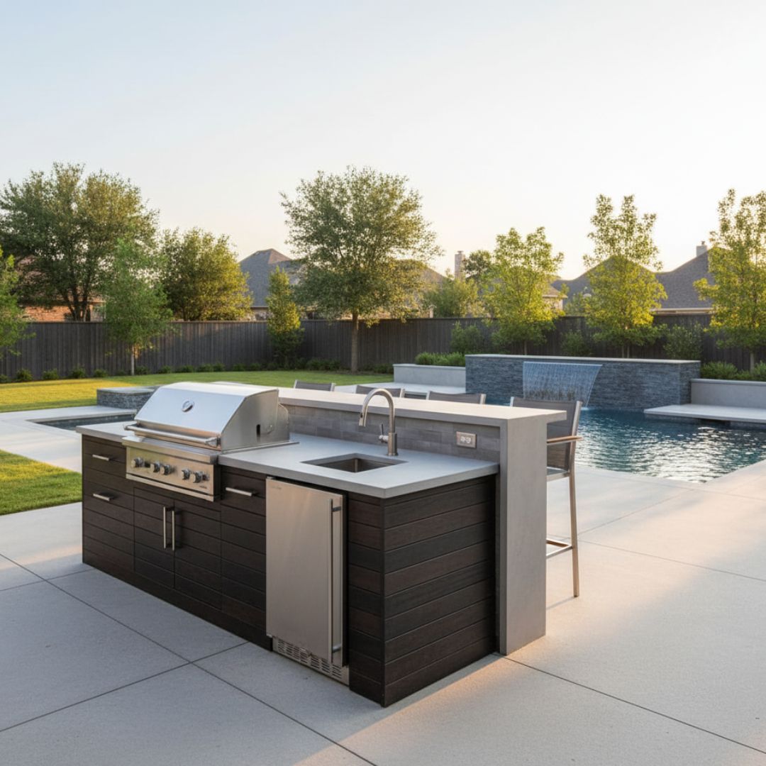 outdoor kitchen by pool