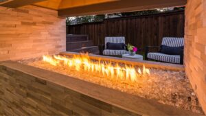 a custom fireplace outside