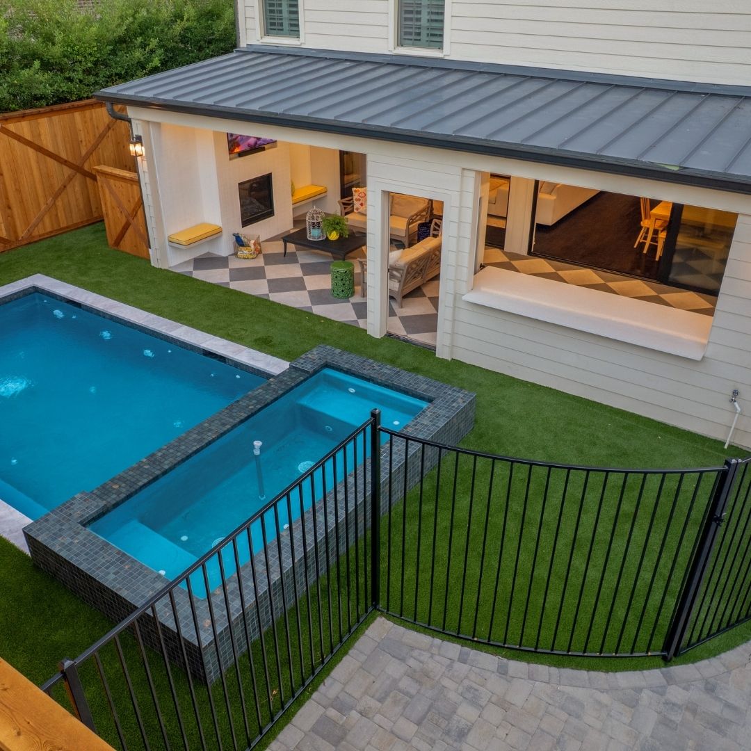 covered patio next to the pool