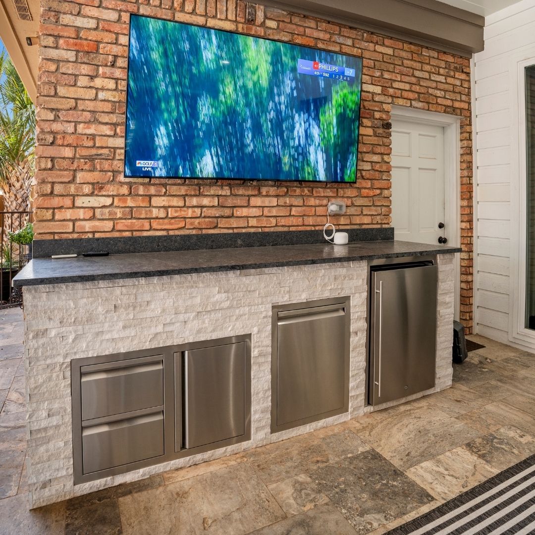 television about outdoor bar area